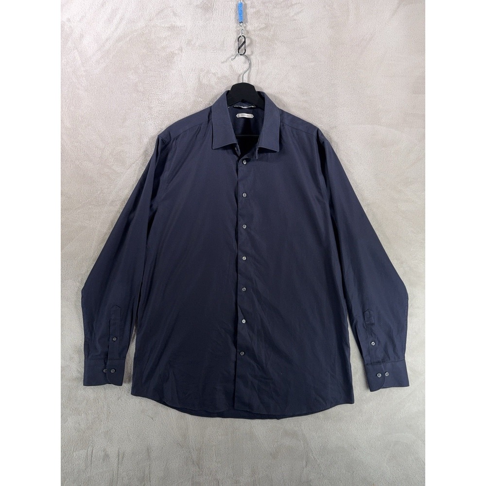 SuitSupply Traveller Button Down Shirt Mens 43 Blue‎ Slim Fit Stretch